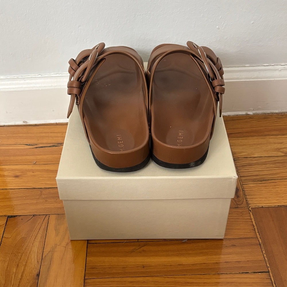M. Gemi Brown Double-Buckle Leather Slide Sandals - Picture 3 of 4